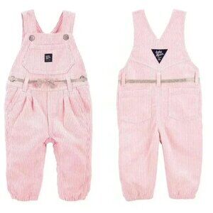 Baby B'gosh Pink and White stripe knit overalls size 24 m